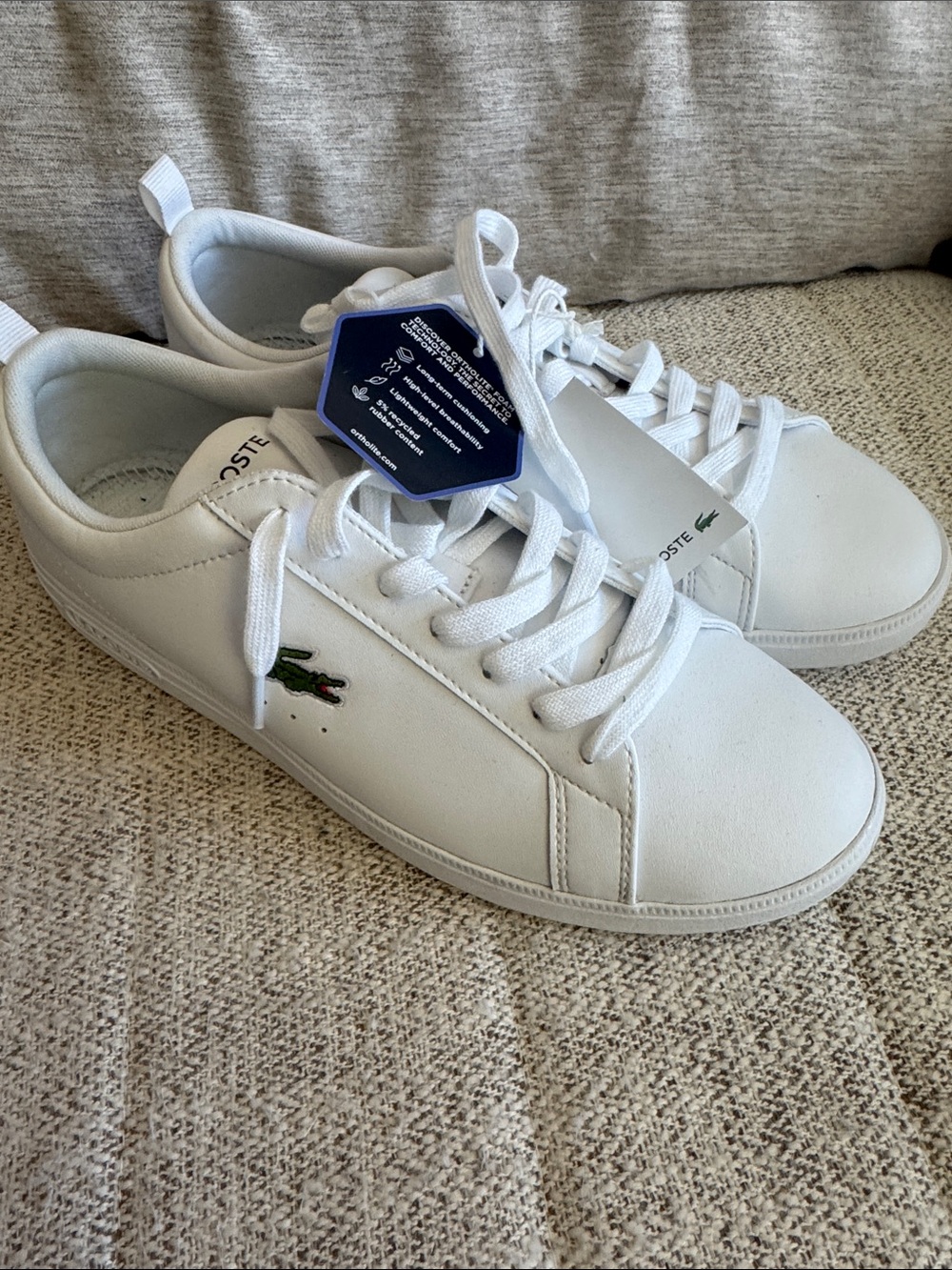 Lacoste White Low-Top Sneakers with Green Crocodile